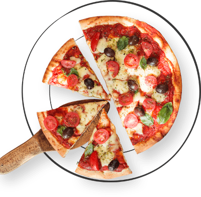 Pizza cortada en varias porciones