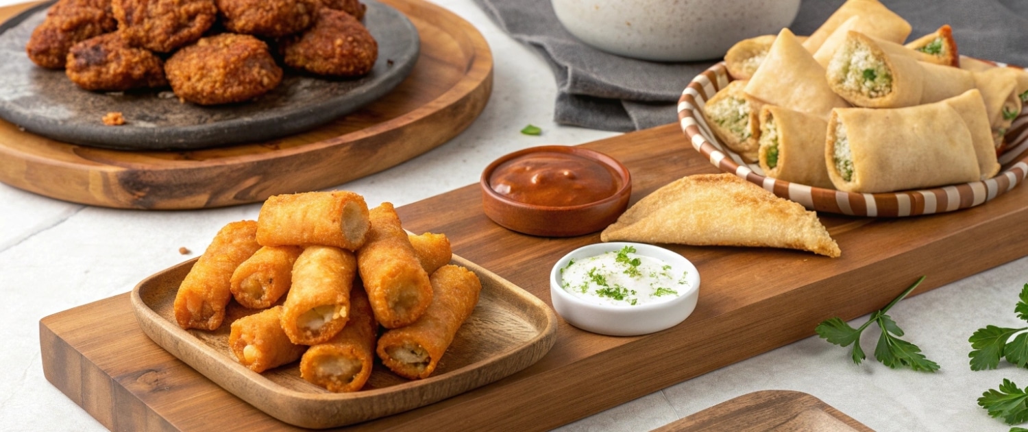 Complementos Platos con empanadas, finges, alitas.